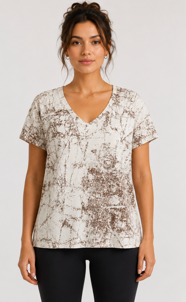 Prairie Cotton by CMC Printed Relaxed V-Neck Top - SR165/P - JERSEY SCRIBBLES