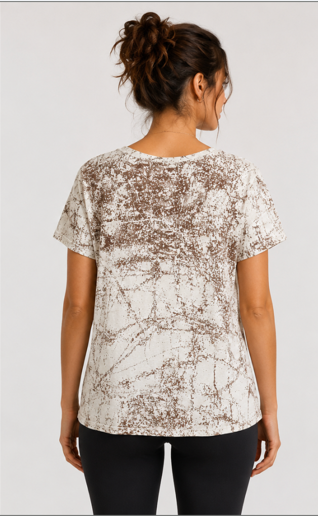 Prairie Cotton by CMC Printed Relaxed V-Neck Top - SR165/P - JERSEY SCRIBBLES