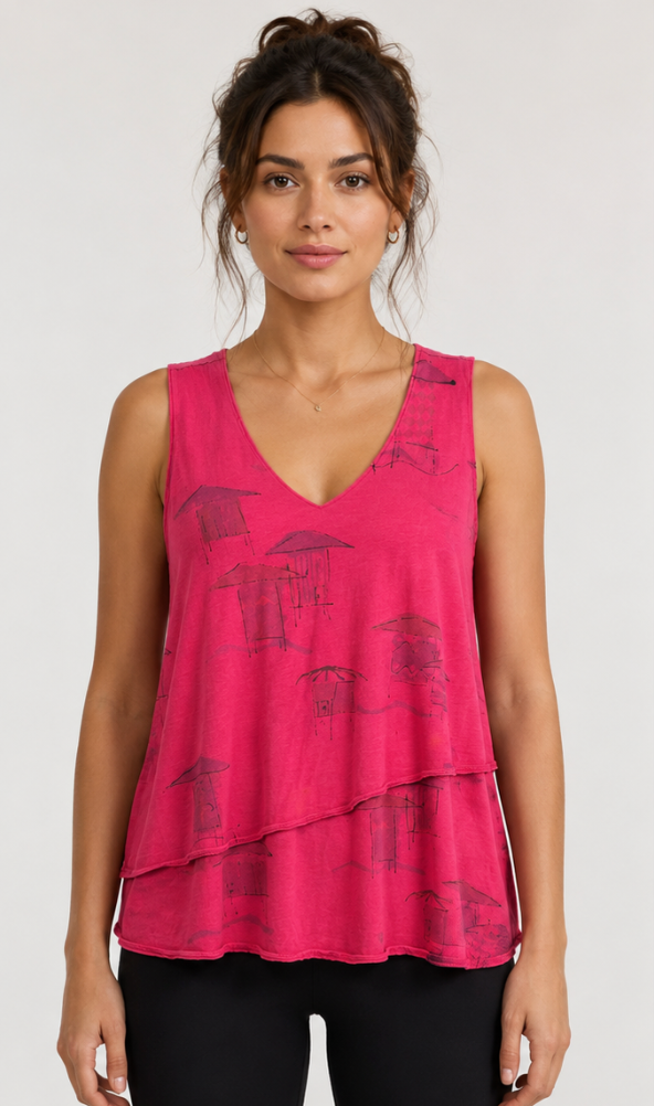 Prairie Cotton by CMC Printed 2 Tiered Tank Top - BB168/P - JERSEY BORA BORA