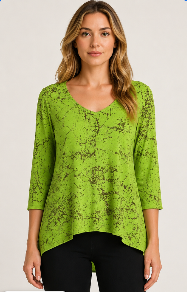Prairie Cotton by CMC Printed Godet Back Tunic - SR269/P - JERSEY SCRIBBLE