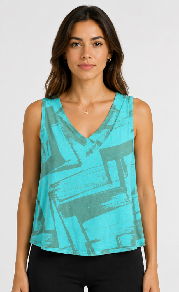 Prairie Cotton by CMC Printed V- Neck Tank Top - AB001/P - JERSEY ABSTRACT