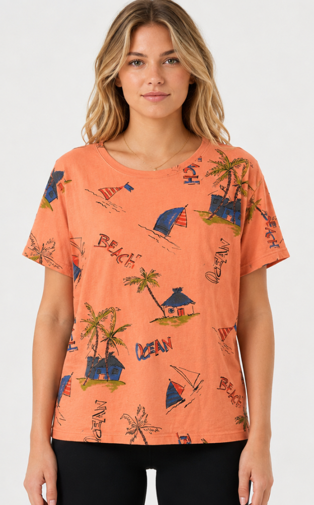 Prairie Cotton by CMC Printed Relax Short Sleeve Top - OC145/P - JERSEY OCEAN CARIBE