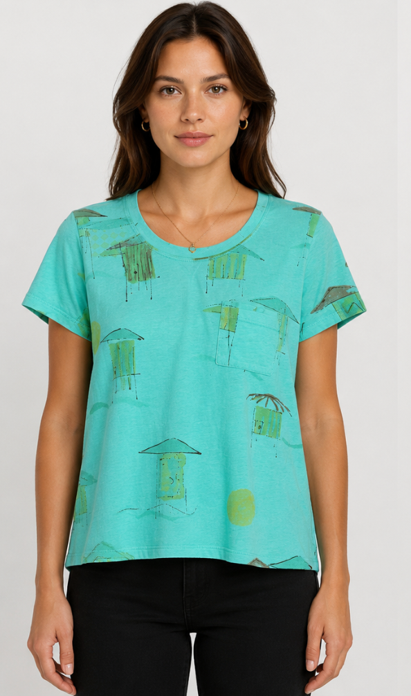 Prairie Cotton by CMC Printed Pocket Hi-Low Top - BB162/P - JERSEY BORA BORA
