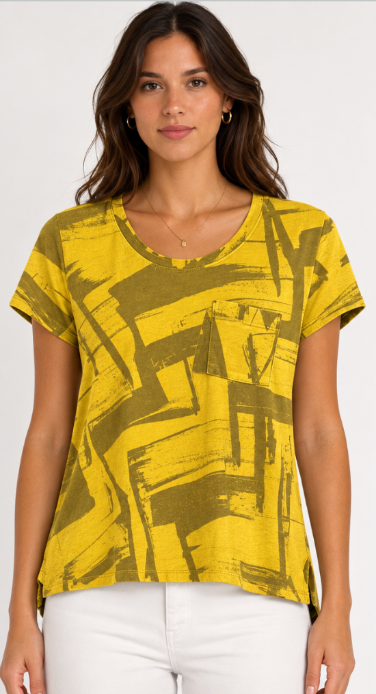 Prairie Cotton by CMC Printed Pocket Hi-Low Top - AB162/P - JERSEY ABSTRACT