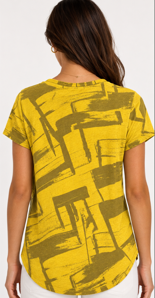 Prairie Cotton by CMC Printed Pocket Hi-Low Top - AB162/P - JERSEY ABSTRACT
