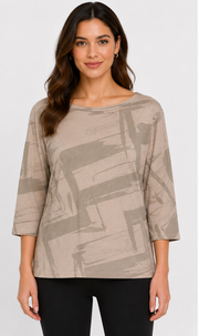 Prairie Cotton by CMC Printed 3/4 Sleeve Boat Neck Top - AB276/P - JERSEY ABSTRACT