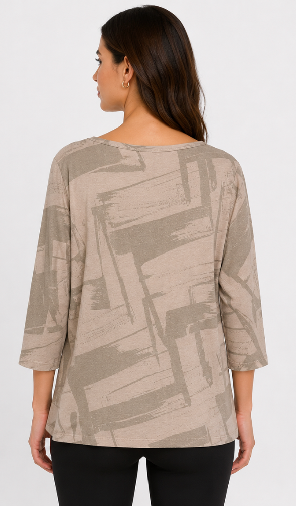 Prairie Cotton by CMC Printed 3/4 Sleeve Boat Neck Top - AB276/P - JERSEY ABSTRACT