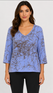Prairie Cotton by CMC Printed Fitted 3/4 Sleeve V-Neck Top - SR286/P - JERSEY SCRIBBLE