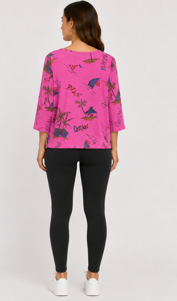 Prairie Cotton by CMC Printed Fitted 3/4 Sleeve V-Neck Top - OC286/P - JERSEY OCEAN CARIBE