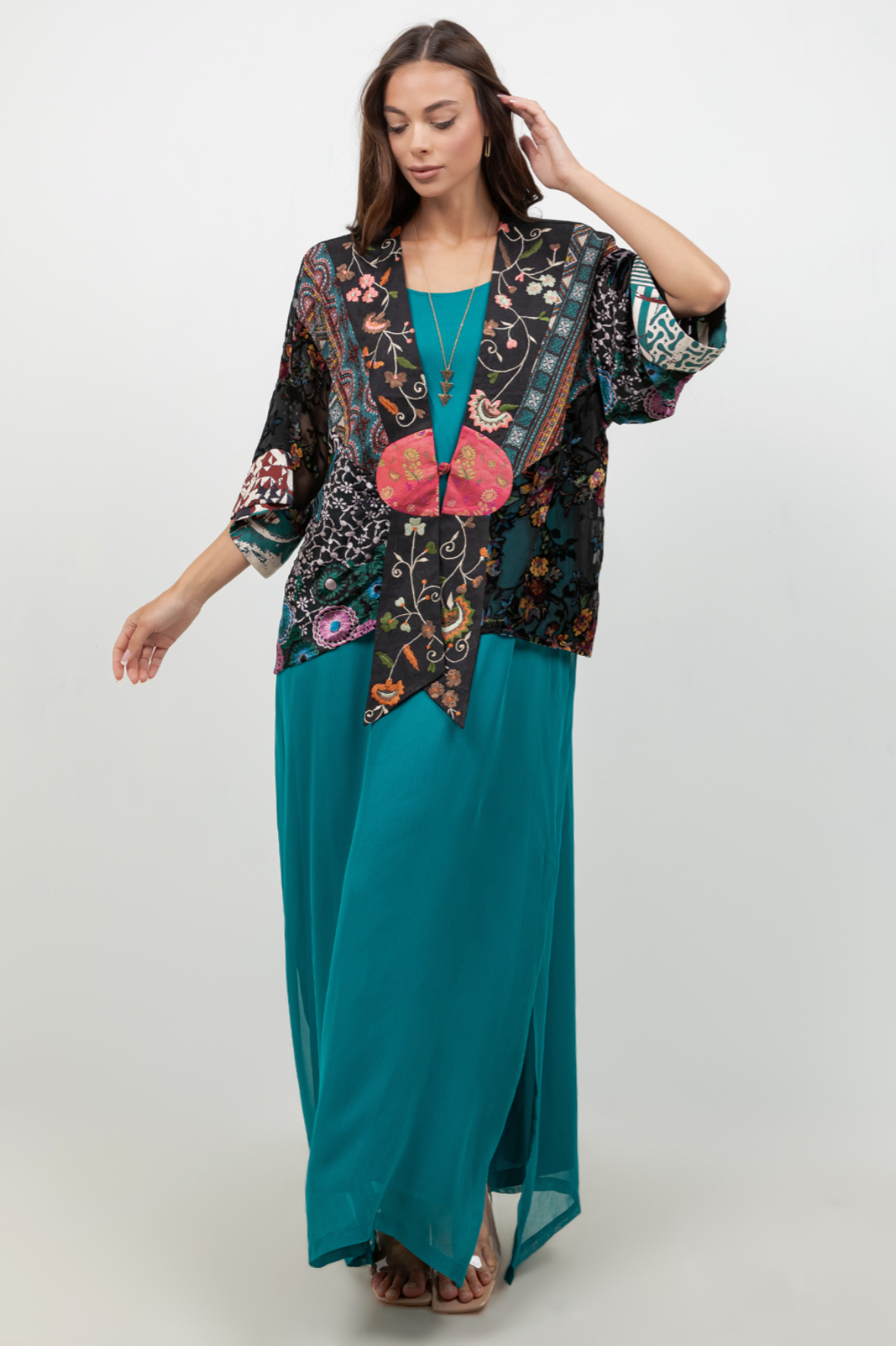 Sterling Style Frog Closure Jacket - 6245J GREEN MULTI