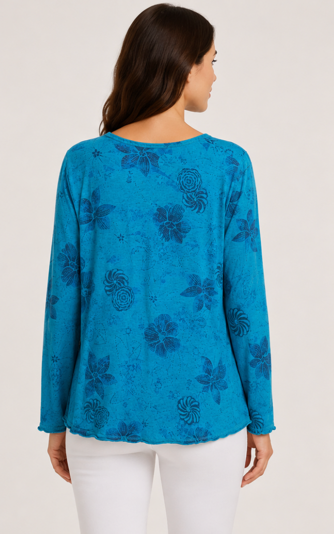 Prairie Cotton by CMC Printed Button Down Cardigan - IN576/P - JERSEY NEW INDIGO