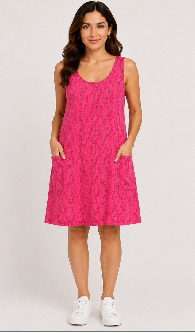 Prairie Cotton by CMC Printed Tank Patch Pocket Dress - RV363/P - JERSEY RED VINES