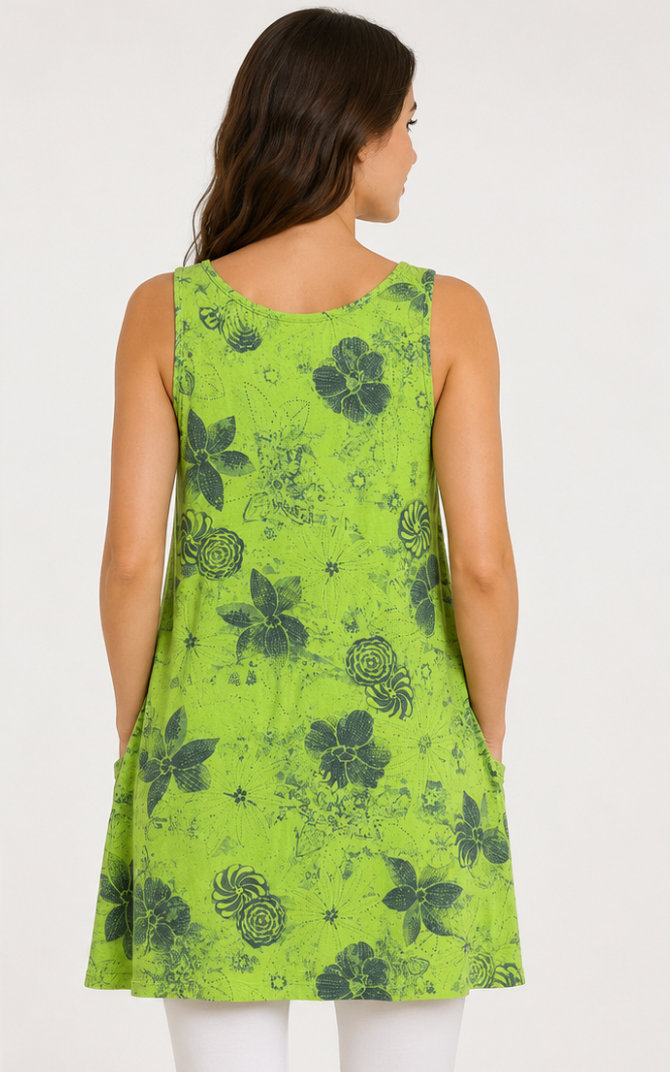 Prairie Cotton by CMC Printed Tank Patch Pocket Dress - IN363/P - JERSEY NEW INDIGO