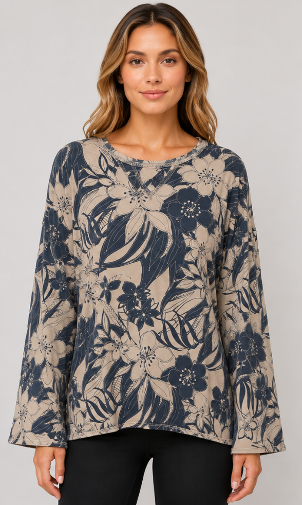 Prairie Cotton by CMC Stretch Terry Printed Crew Neck Long Sleeve Sweatshirt - ML746/P - STRETCH TERRY MALLORCA