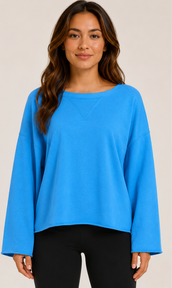 Prairie Cotton by CMC Stretch Terry Raw Edge Crew Neck Long Sleeve Sweatshirt - ST747