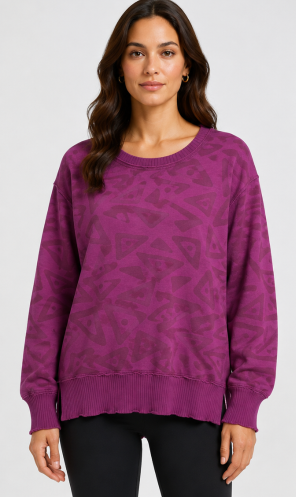 Prairie Cotton by CMC Printed Stretch Terry Relax Split Tunic - TO622/P - STRETCH TERRY TOPAZ