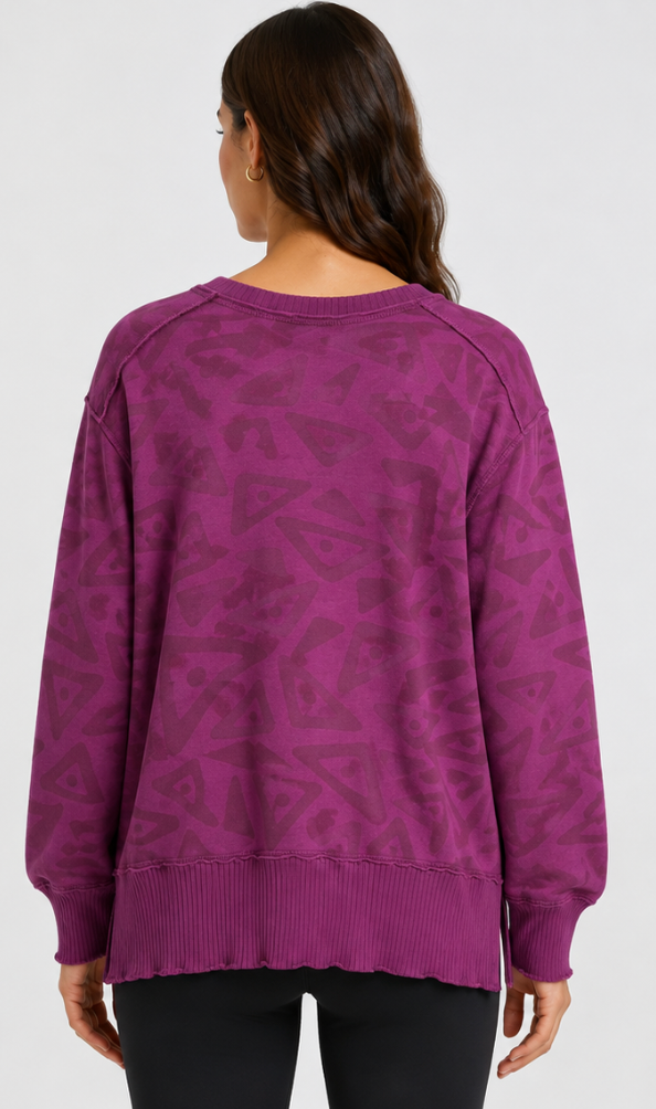 Prairie Cotton by CMC Printed Stretch Terry Relax Split Tunic - TO622/P - STRETCH TERRY TOPAZ