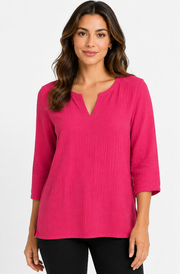 Prairie Cotton by CMC Crinkle Gauze 3/4 Sleeve V-Neck Tunic - CG304