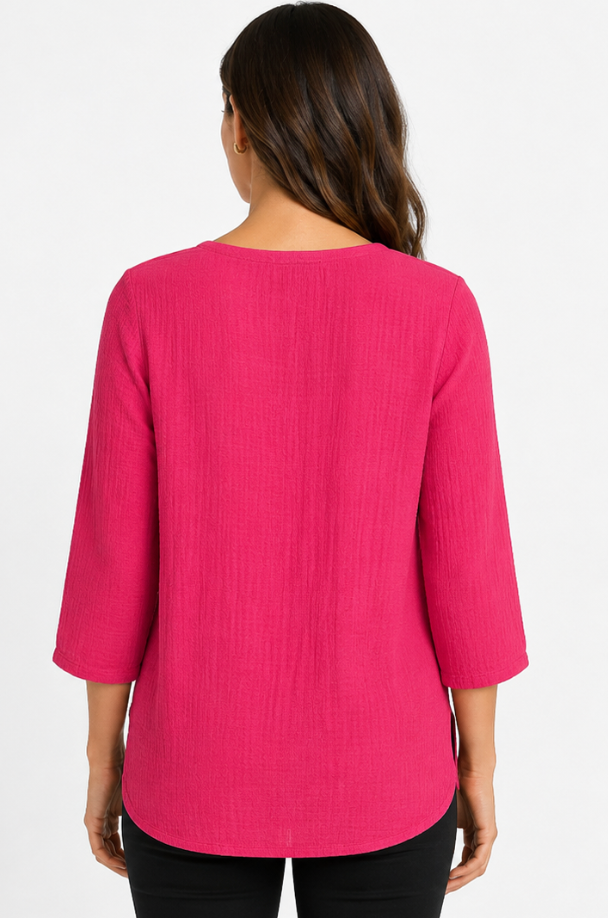 Prairie Cotton by CMC Crinkle Gauze 3/4 Sleeve V-Neck Tunic - CG304