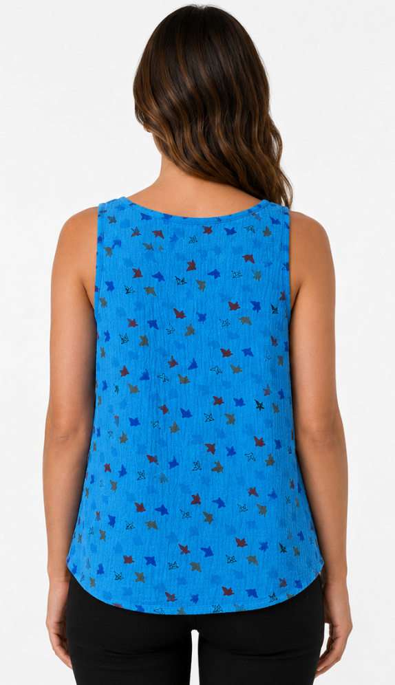 Prairie Cotton by CMC Crinkle Gauze Printed Pleated Tank Top - BY051/P - BUTTERFLY