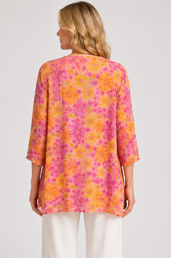 Prairie Cotton by CMC Crinkle Gauze Printed Open Jacket - RR246/P - RAINBOW ROSES