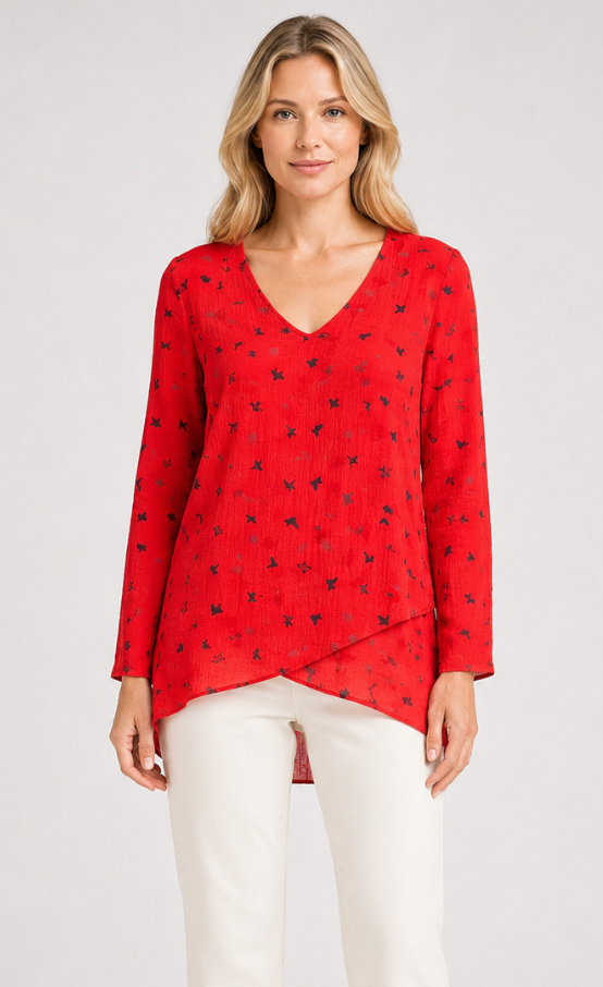 Prairie Cotton by CMC Crinkle Gauze Printed Two-Tiered Top - BY604/P - BUTTERFLY