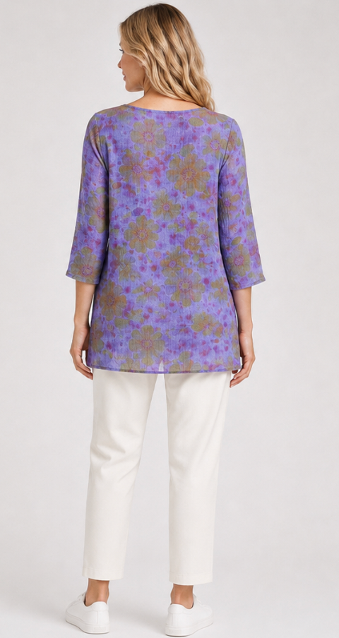 Prairie Cotton by CMC Crinkle Gauze Printed Two-Tiered Top - RR604/P - RAINBOW ROSES