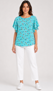 Prairie Cotton by CMC Crinkle Gauze Printed Ruffle Sleeve Top - BY807/P - BUTTERFLY