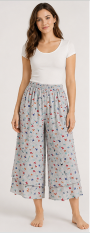Prairie Cotton by CMC Crinkle Gauze Printed Crop Layered Pant - BY936/P - BUTTERFLY