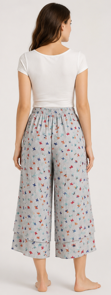 Prairie Cotton by CMC Crinkle Gauze Printed Crop Layered Pant - BY936/P - BUTTERFLY