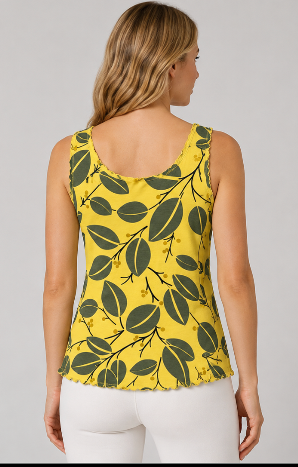 Prairie Cotton by CMC Soft Cotton Printed Fitted Tank Top - DL043/P - DEN LEAVES