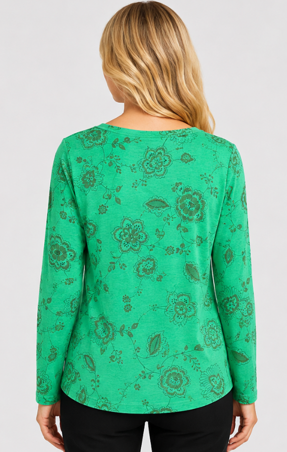 Prairie Cotton by CMC Soft Cotton Printed 3/4 Boatneck Sleeve Top - FF219/P - FRESH FLORAL