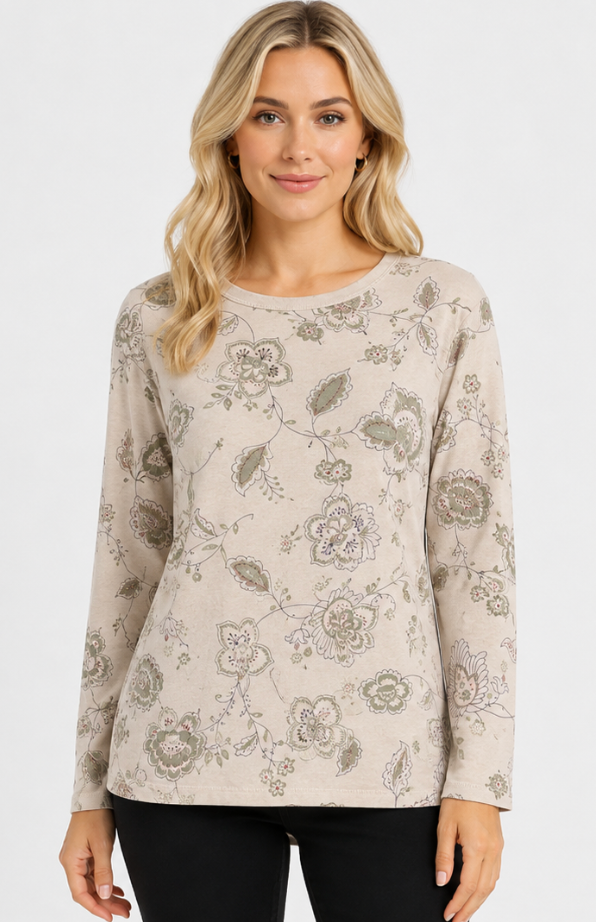 Prairie Cotton by CMC Soft Cotton Printed Kitty Crew Top - FF225/P - FRESH FLORAL