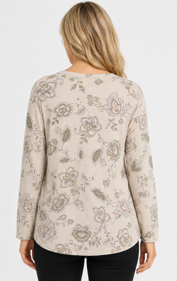 Prairie Cotton by CMC Soft Cotton Printed Kitty Crew Top - FF225/P - FRESH FLORAL