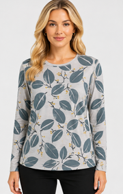 Prairie Cotton by CMC Soft Cotton Printed Kitty Crew Top - DL225/P - DEN LEAVES
