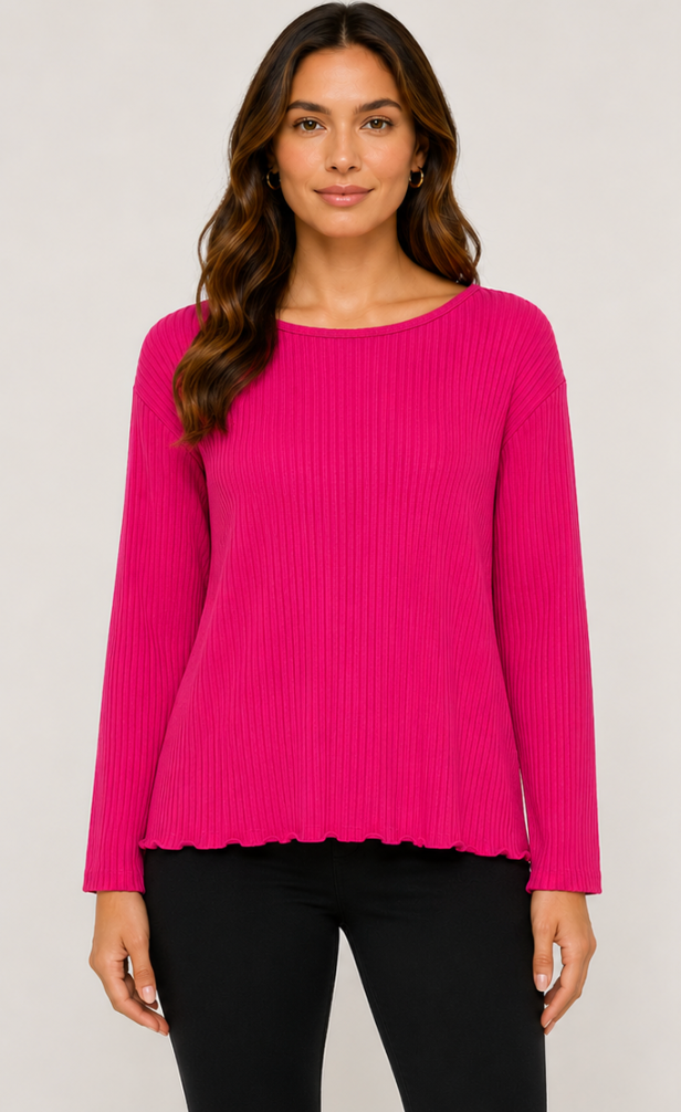 Prairie Cotton by CMC Boatneck Fitted Ribbed Long Sleeve Tee - 4276