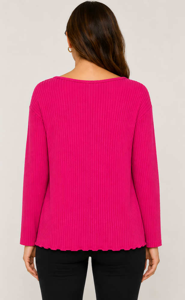 Prairie Cotton by CMC Boatneck Fitted Ribbed Long Sleeve Tee - 4276