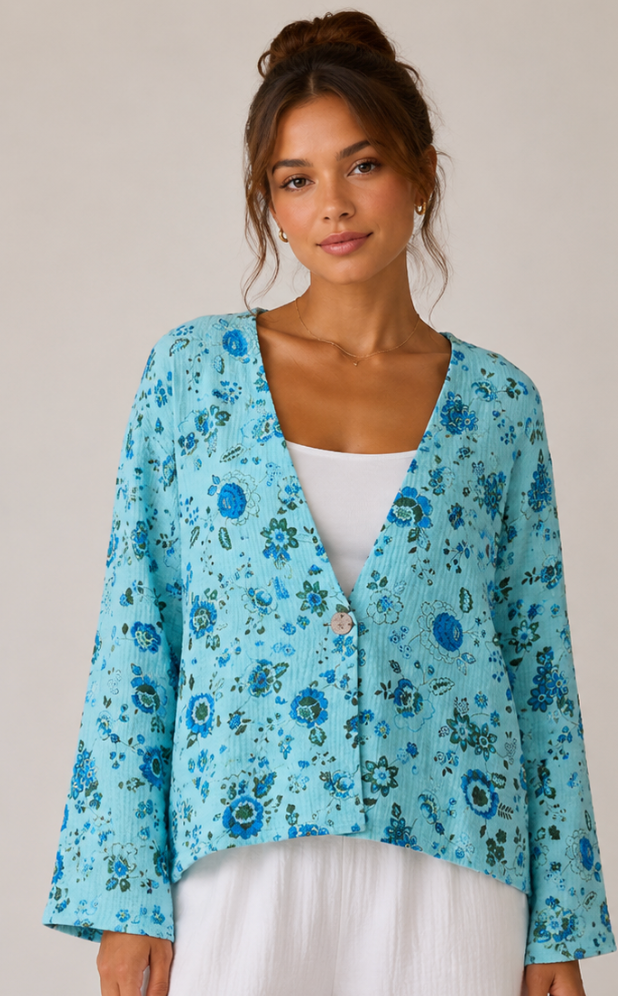 Color Me Cotton CMC Double Gauze Printed Short Jacket - GFW5324 - FLORAL WHEELS