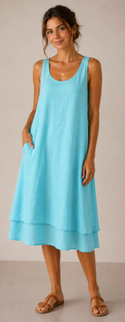 Color Me Cotton CMC Crushed Cuprotine Sleeveless Solid Tank Dress - C1192