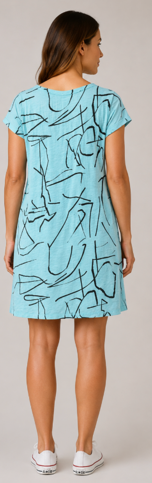 Color Me Cotton CMC Crushed Cuprotine Printed Short Sleeve V-Neck Dress - CE9127 - EXPRESSIONS