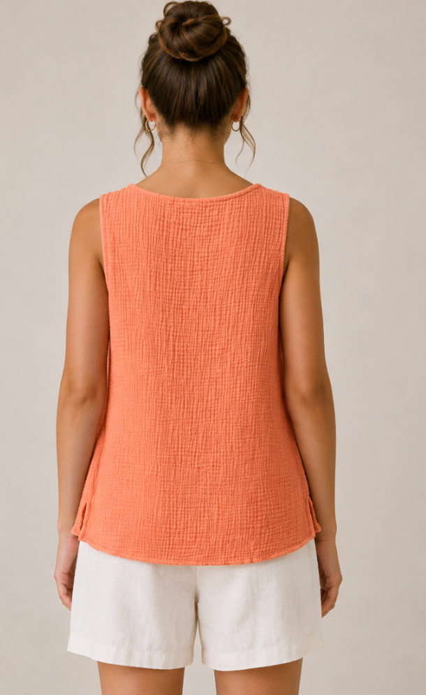 Color Me Cotton CMC Double Gauze Solid Keyhole Tank - DG5559