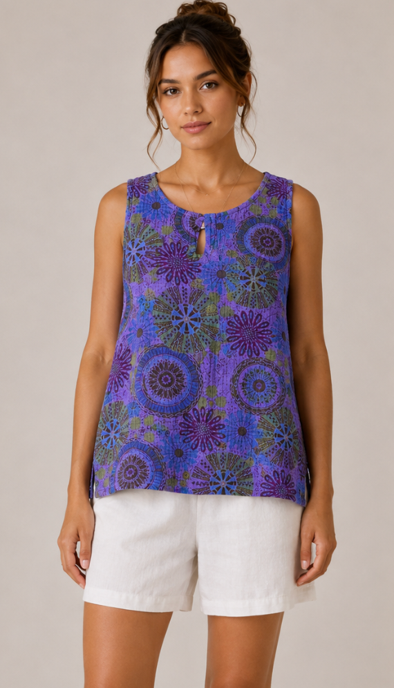 Color Me Cotton CMC Double Gauze Printed Keyhole Tank - GFW5559 - FLORAL WHEELS