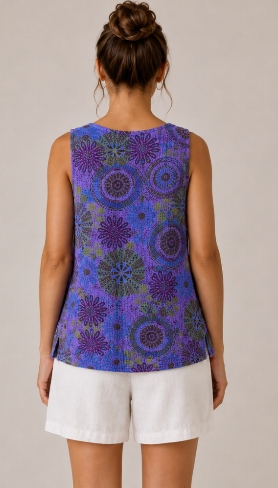Color Me Cotton CMC Double Gauze Printed Keyhole Tank - GFW5559 - FLORAL WHEELS