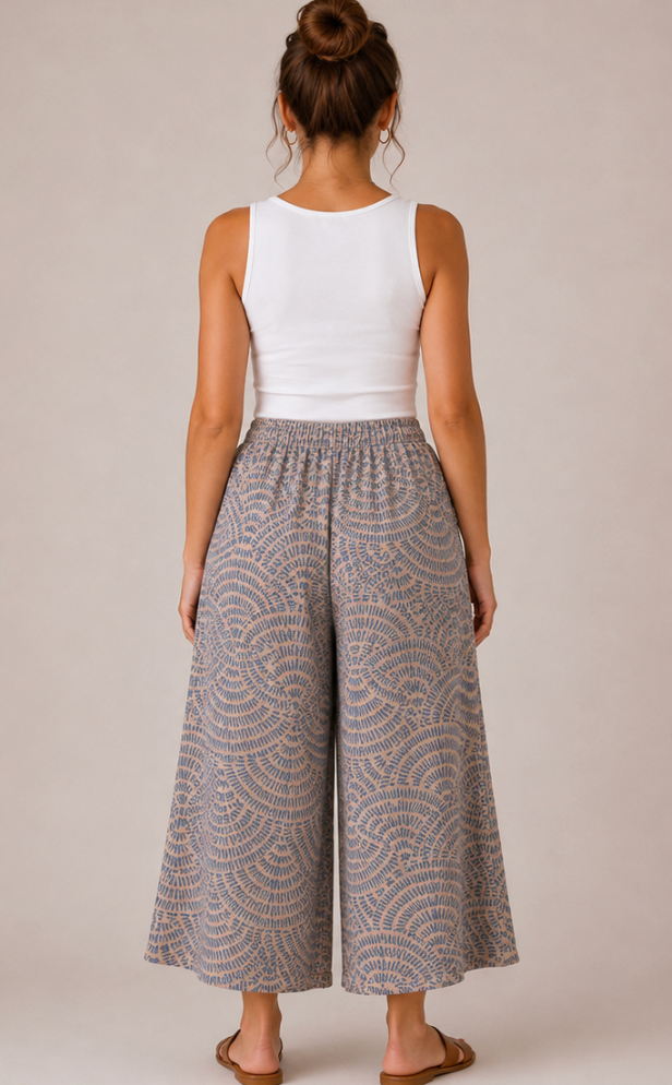 Color Me Cotton CMC Double Gauze Printed Pocket Culotte Pant - GFB5600 - FLORAL BLUES