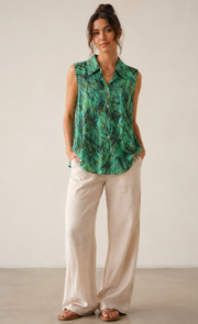 Color Me Cotton CMC Crushed Cuprotine Sleeveless Button Down Printed Blouse - CS1003/P - SUGARCANE