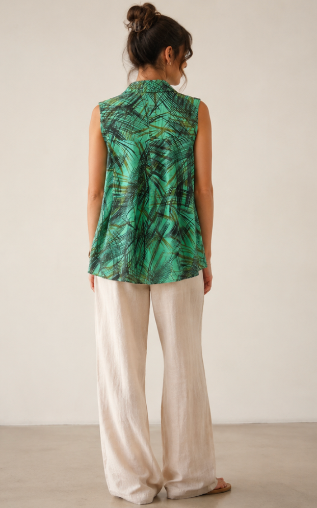 Color Me Cotton CMC Crushed Cuprotine Sleeveless Button Down Printed Blouse - CS1003/P - SUGARCANE