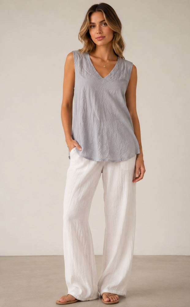 Color Me Cotton CMC Crushed Cuprotine V-Neck Solid Tank Top - C1102