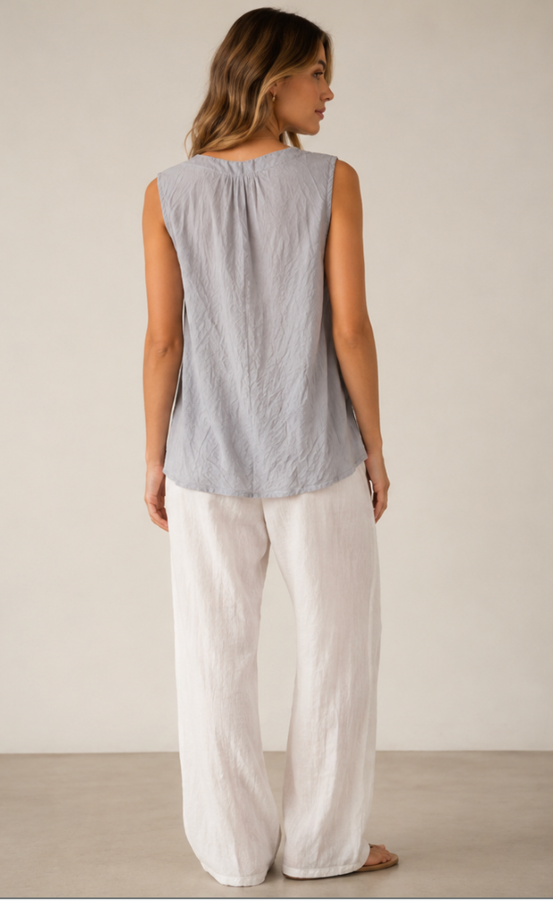 Color Me Cotton CMC Crushed Cuprotine V-Neck Solid Tank Top - C1102