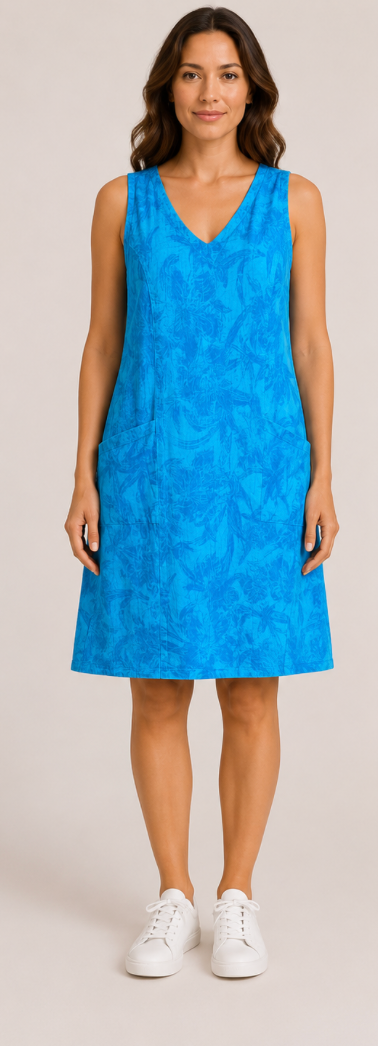 Color Me Cotton CMC Linen Sleeveless Printed Dress - KW8848 - KEY WEST