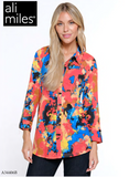 Ali Miles Printed Knit Button Front Blouse - A34406B - SPORNG